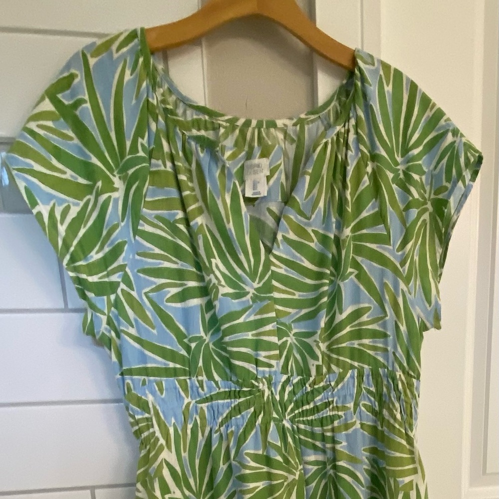 Sigrid Olsen Leaf Pattern Dress in Green and Blue